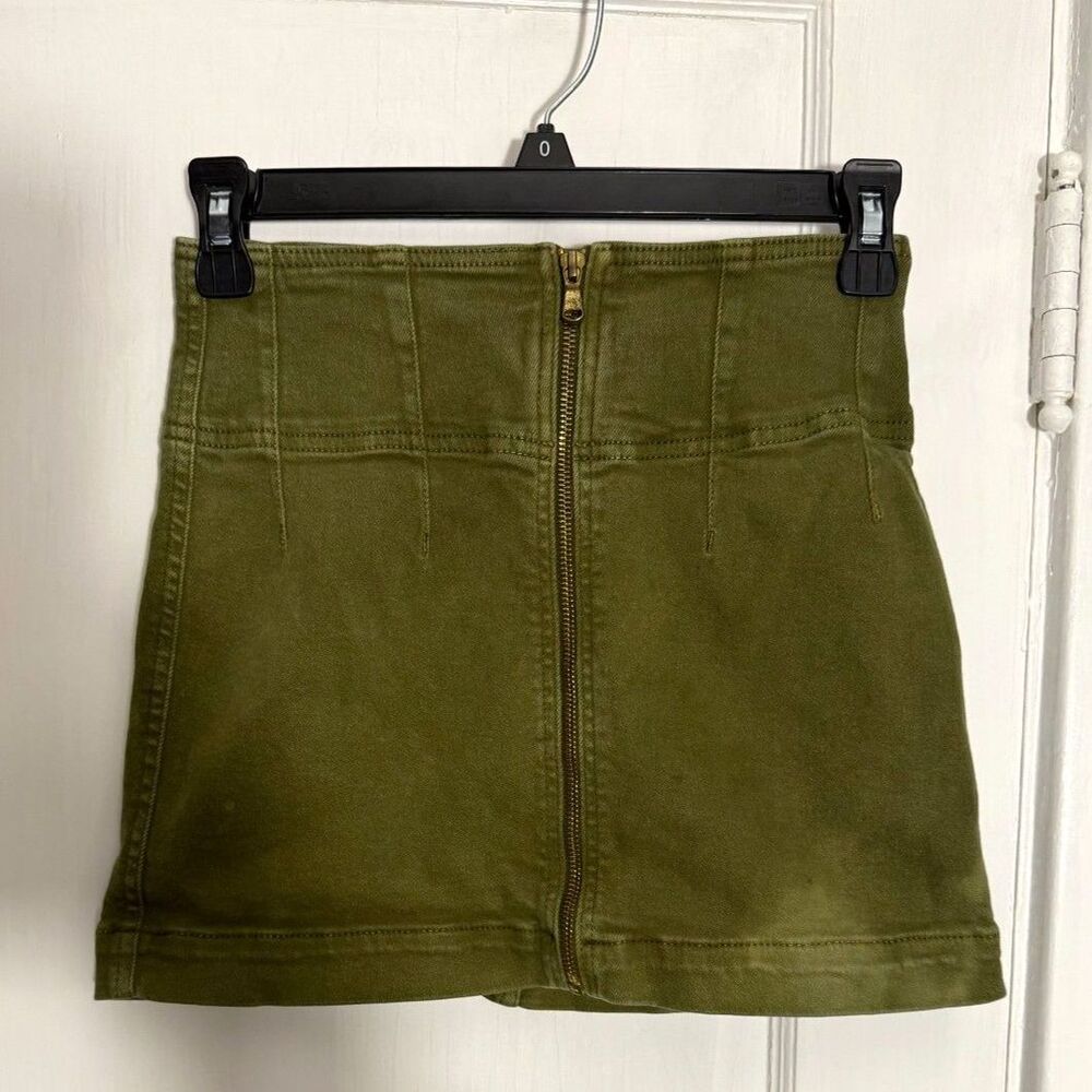 Free People Zipper Front Olive Green Denim Jean Skirt